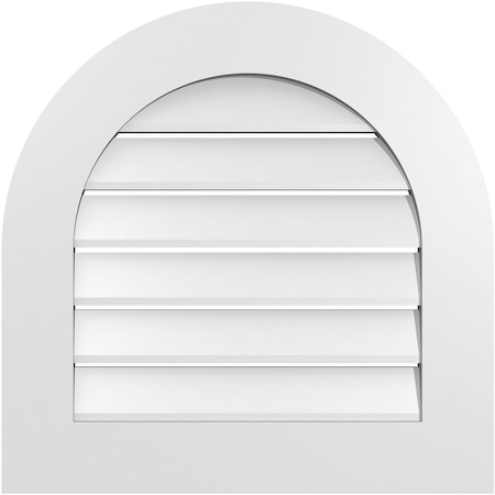 Ekena Millwork Round Top Surface Mount PVC Gable Vent: Functional, w/ 3-1/2"W x 1"P Standard Frame, 24"W x 24"H GVPRT24X2401SF